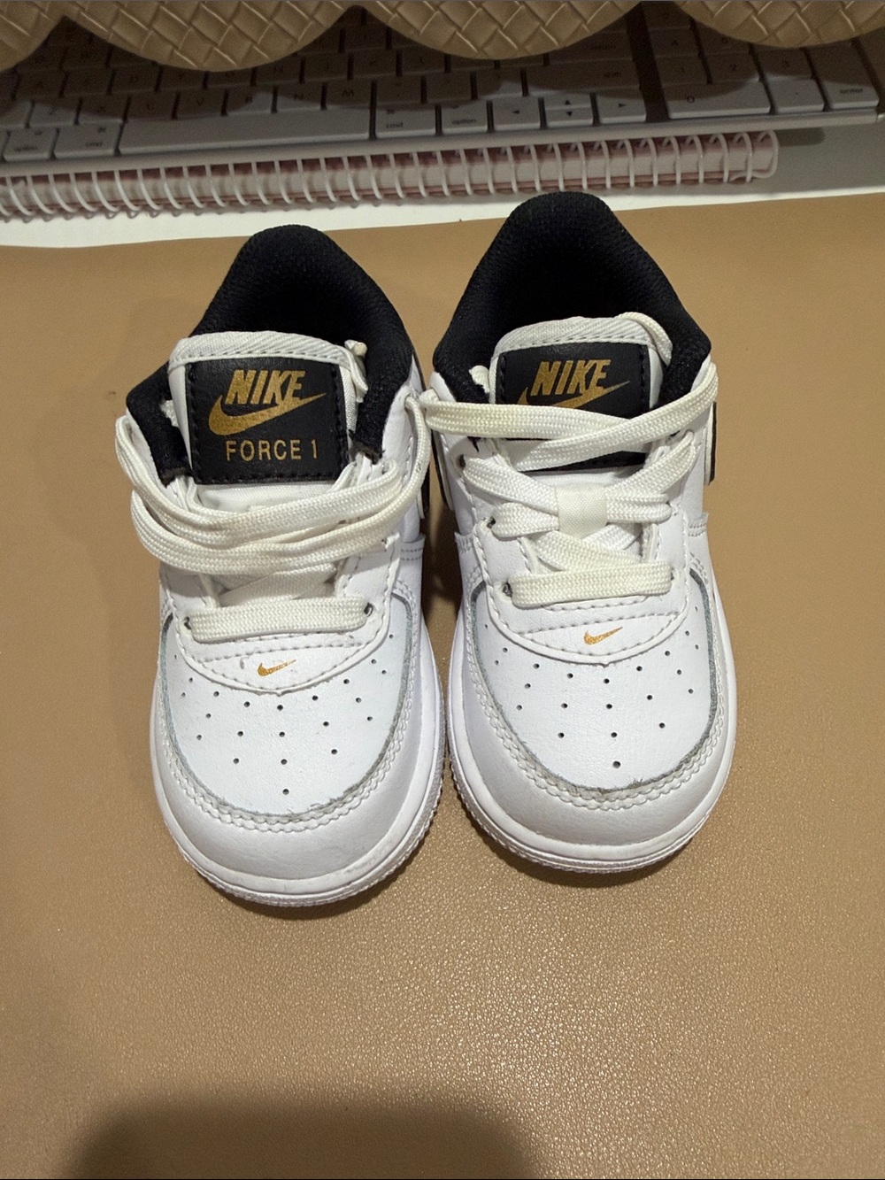 Nike Kids White, Black & Gold Sneakers